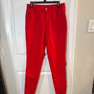 Bold Red SizeL Pant , SKINNY JEAN with beautiful gold button detailing!